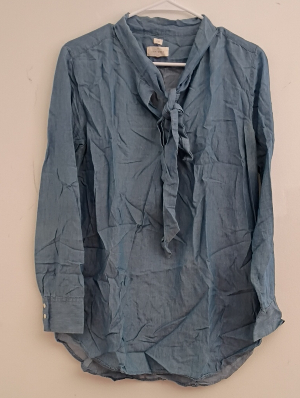 LOFT Blue Tie-Neck Long Sleeve Blouse